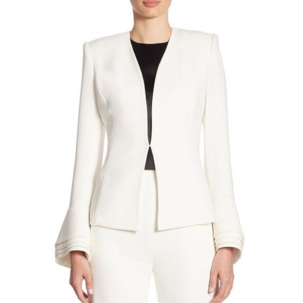 Brandon Maxwell white fitted blazer jacket coat top layered cuff ruffled sleeves